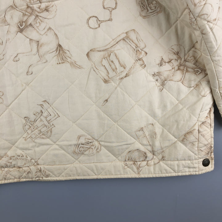 Ralph Lauren LAUREN Lauren all-over print quilted puffer jacket, women's size L cotton ivory Vintage Second Hand