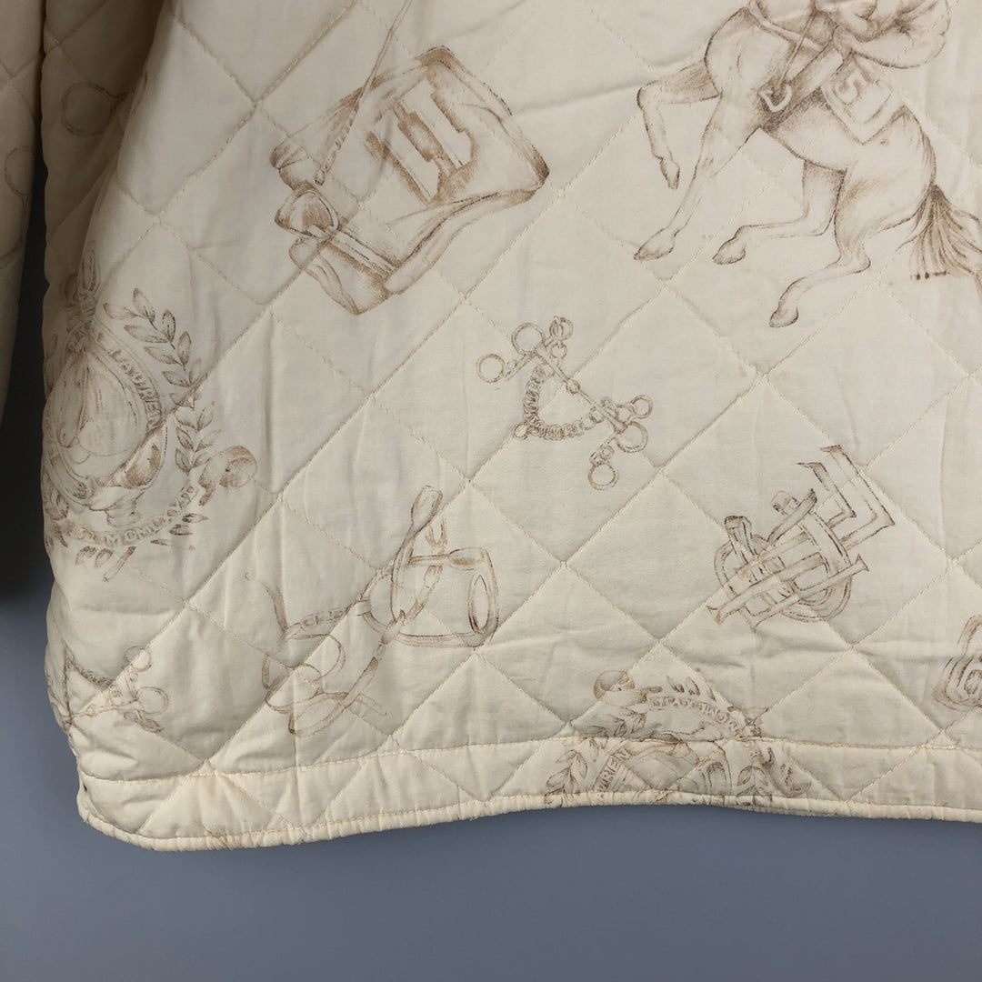 Ralph Lauren LAUREN Lauren all-over print quilted puffer jacket, women's size L cotton ivory Vintage Second Hand