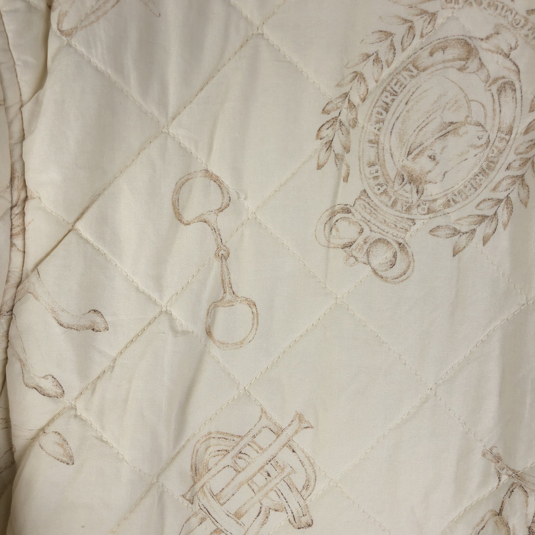 Ralph Lauren LAUREN Lauren all-over print quilted puffer jacket, women's size L cotton ivory Vintage Second Hand