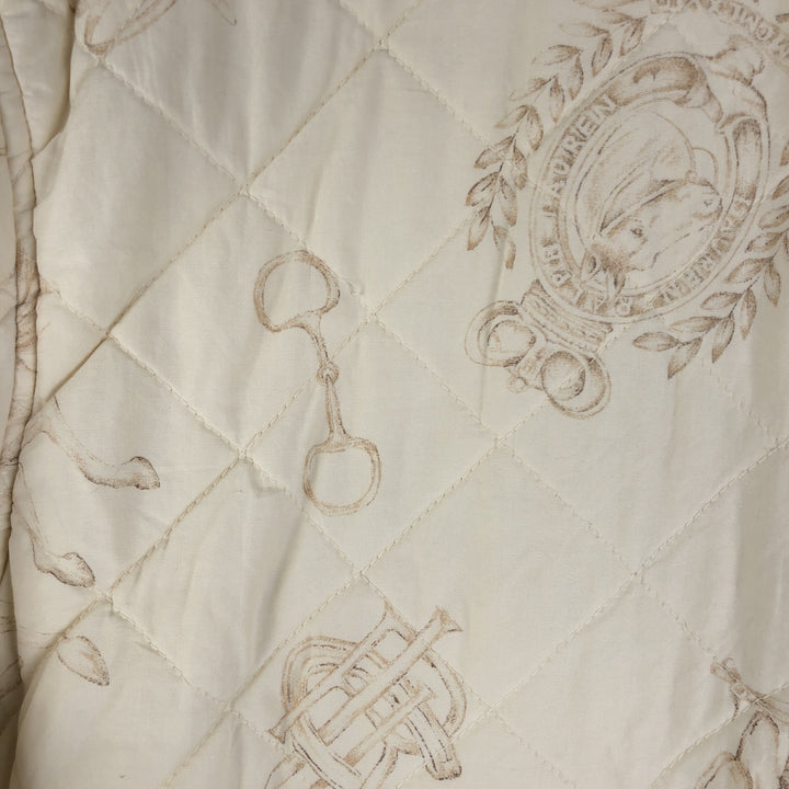 Ralph Lauren LAUREN Lauren all-over print quilted puffer jacket, women's size L cotton ivory Vintage Second Hand