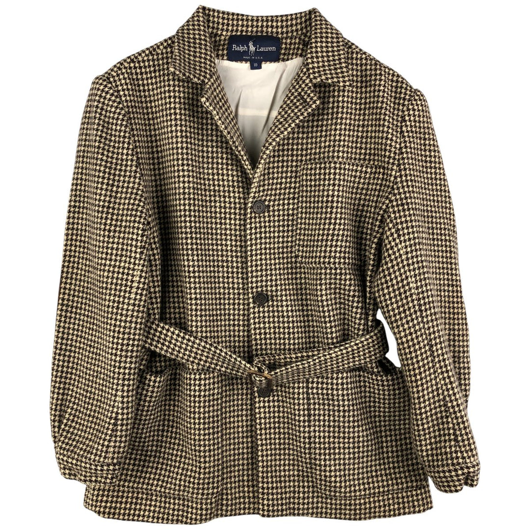 Ralph Lauren Houndstooth Pattern Wool Tailored Jacket, Made in USA, Women's Size L wool ivory Vintage Second Hand