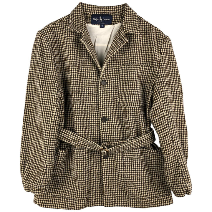 Ralph Lauren Houndstooth Pattern Wool Tailored Jacket, Made in USA, Women's Size L wool ivory Vintage Second Hand