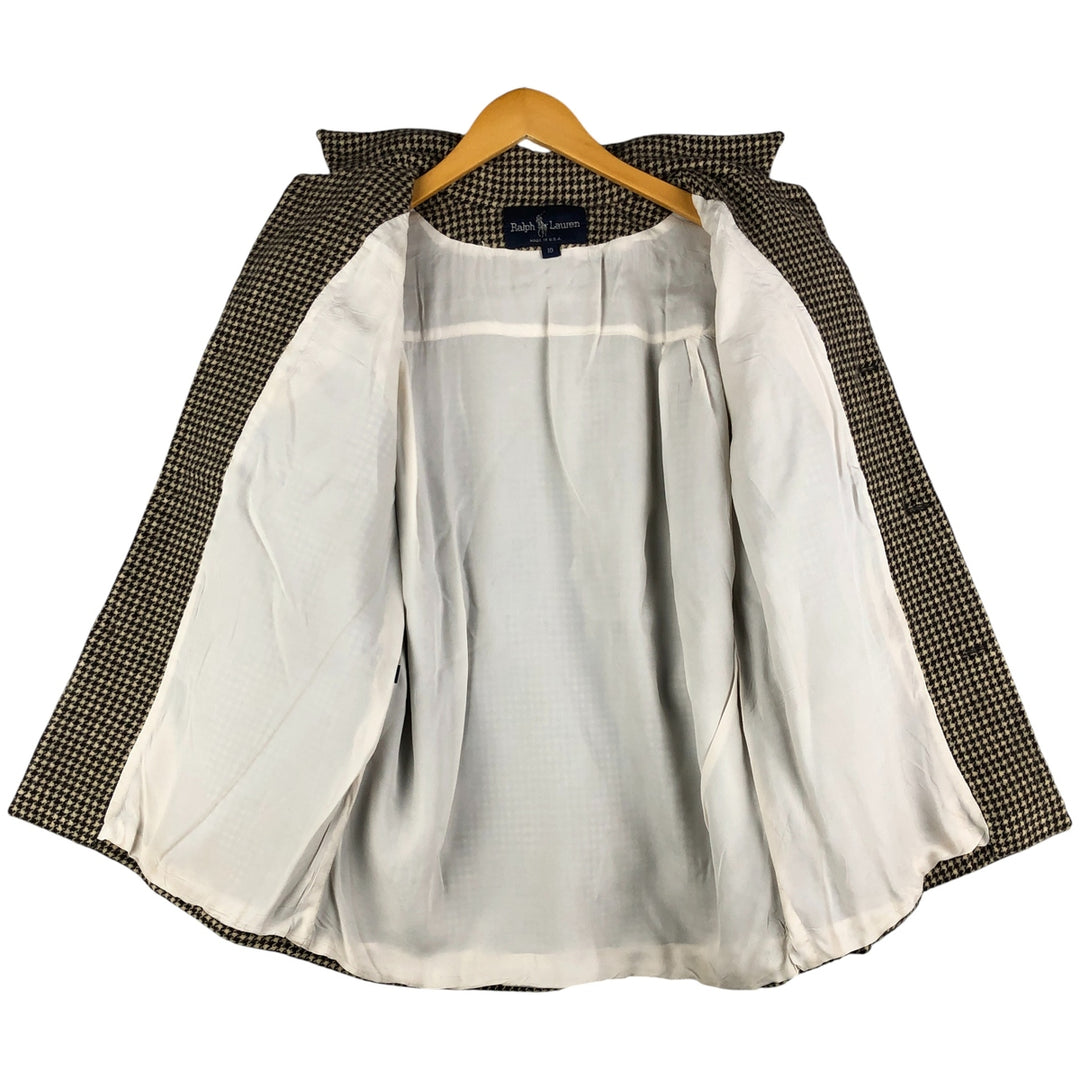 Ralph Lauren Houndstooth Pattern Wool Tailored Jacket, Made in USA, Women's Size L wool ivory Vintage Second Hand