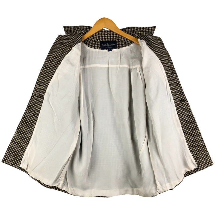 Ralph Lauren Houndstooth Pattern Wool Tailored Jacket, Made in USA, Women's Size L wool ivory Vintage Second Hand