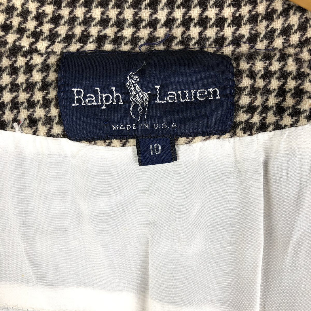 Ralph Lauren Houndstooth Pattern Wool Tailored Jacket, Made in USA, Women's Size L wool ivory Vintage Second Hand