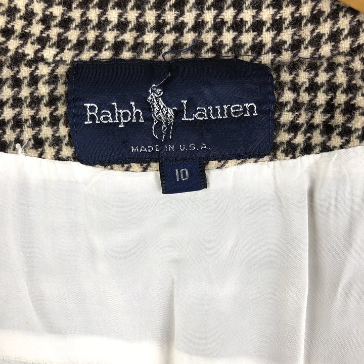 Ralph Lauren Houndstooth Pattern Wool Tailored Jacket, Made in USA, Women's Size L wool ivory Vintage Second Hand