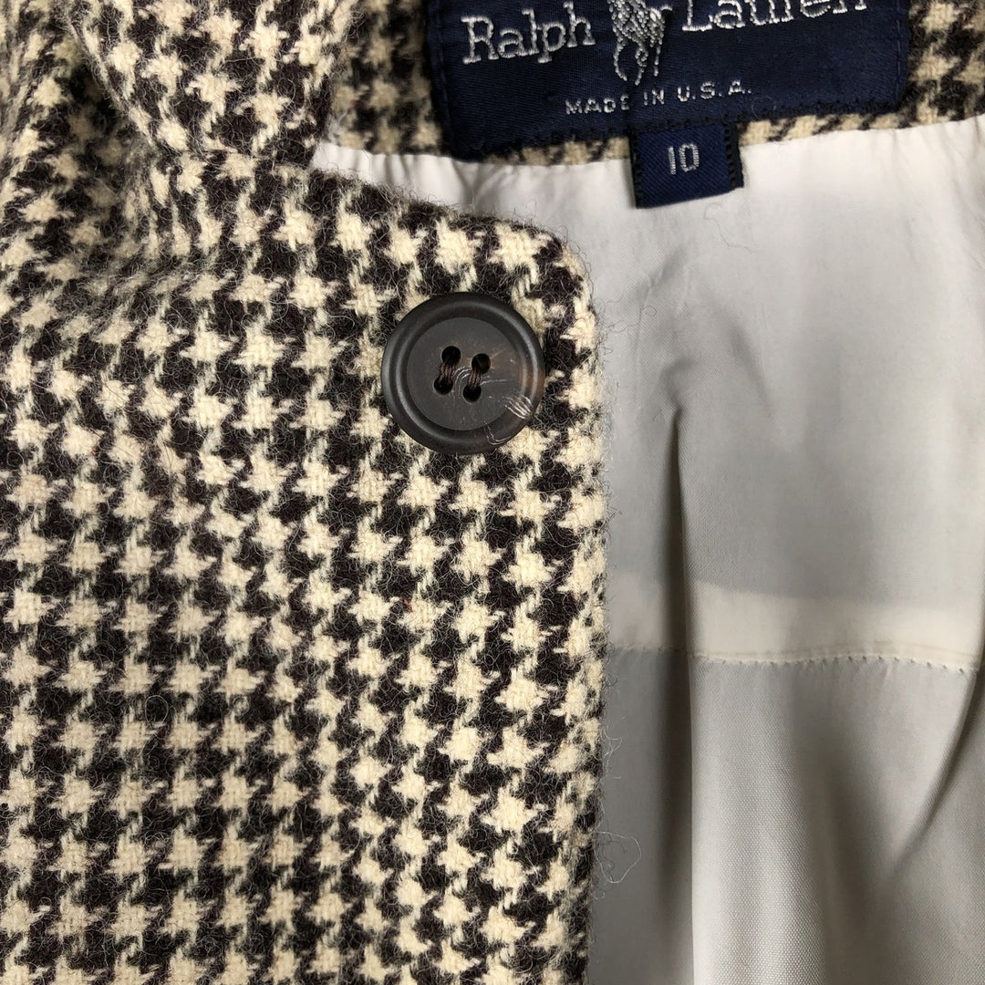 Ralph Lauren Houndstooth Pattern Wool Tailored Jacket, Made in USA, Women's Size L wool ivory Vintage Second Hand