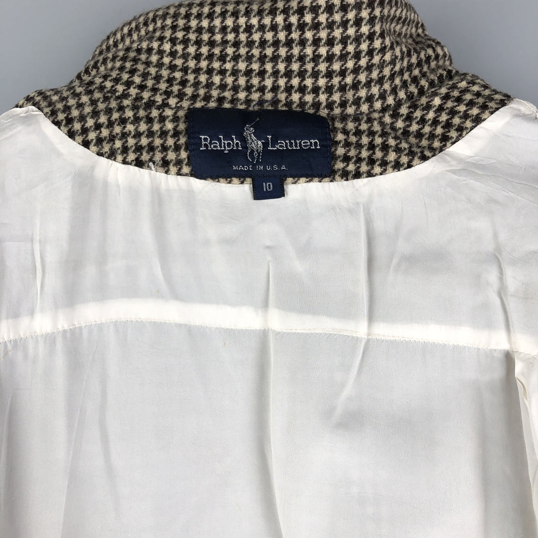 Ralph Lauren Houndstooth Pattern Wool Tailored Jacket, Made in USA, Women's Size L wool ivory Vintage Second Hand