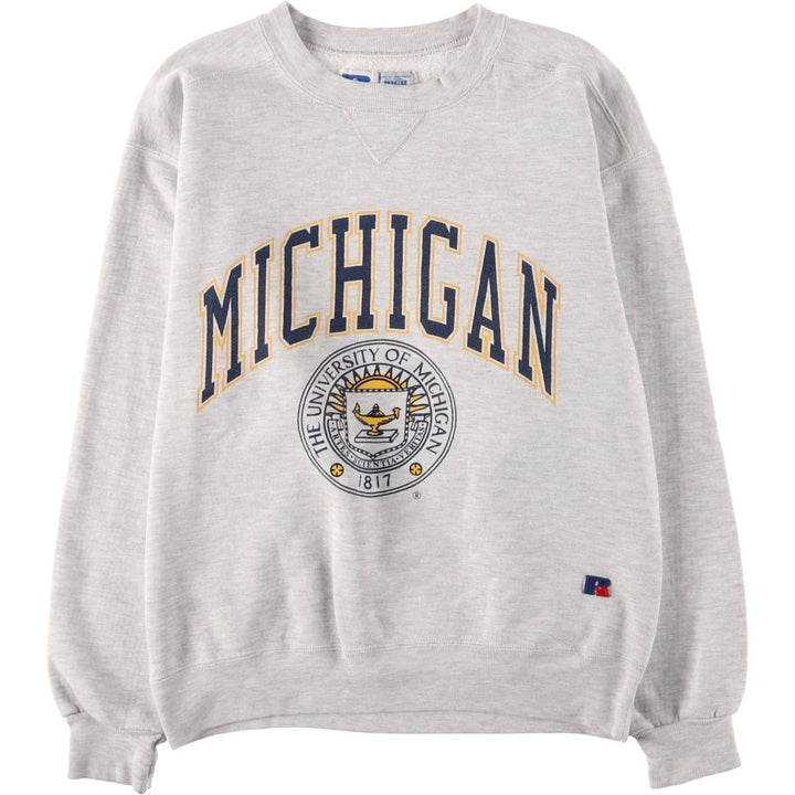 90'S Russell High Cotton University of Michigan College Sweatshirt, Made in USA, Men's Size M (approx.), Vintage cotton gray type Vintage Second Hand