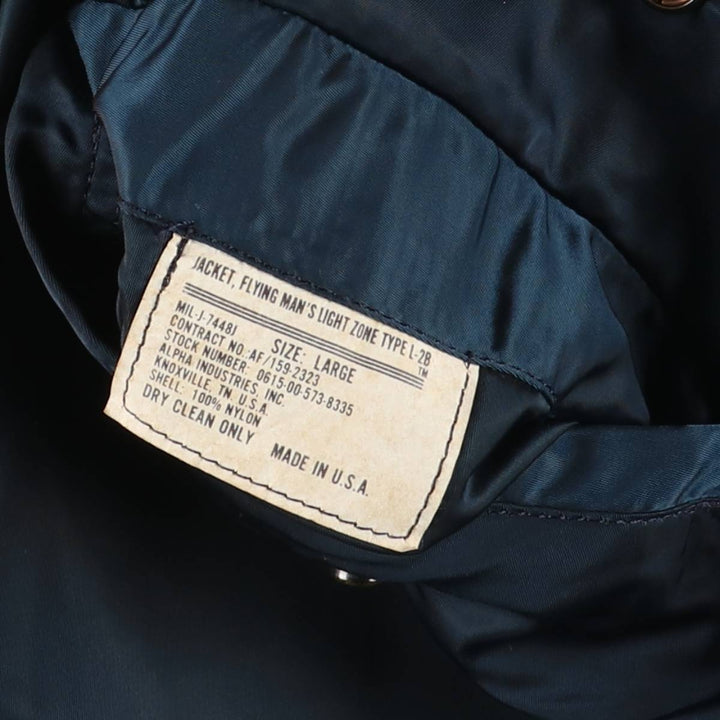 Vintage Alpha L-2B Type Patch Military Flight Jacket, Made in USA, Men's Size L Nylon navy blue type Vintage Second Hand