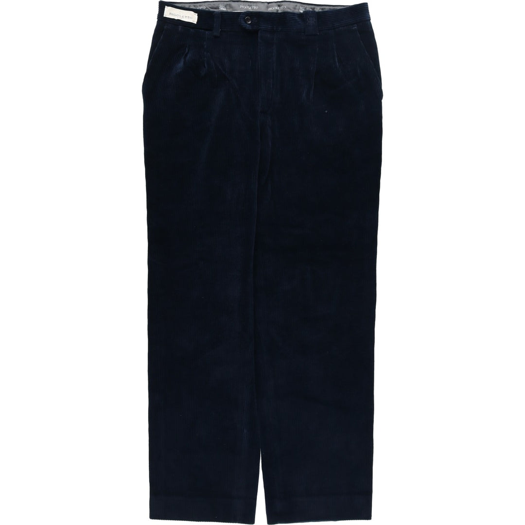 RIGOLETTO Wide-Ribbed Two-Pleated Corduroy Pants, Men's Size 34 cotton navy blue type Vintage Second Hand