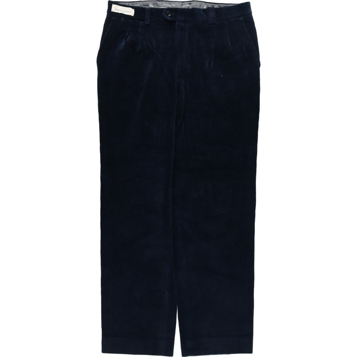 RIGOLETTO Wide-Ribbed Two-Pleated Corduroy Pants, Men's Size 34 cotton navy blue type Vintage Second Hand