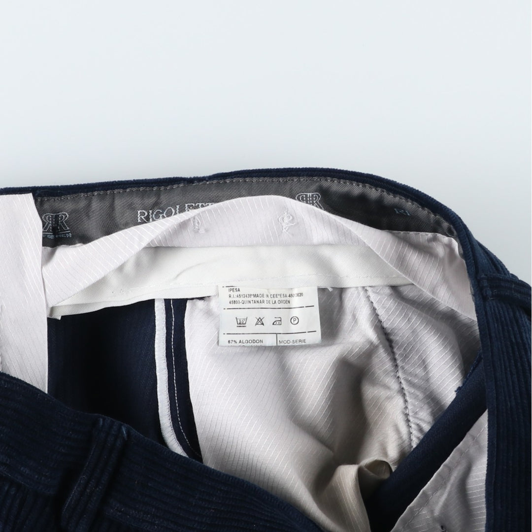 RIGOLETTO Wide-Ribbed Two-Pleated Corduroy Pants, Men's Size 34 cotton navy blue type Vintage Second Hand