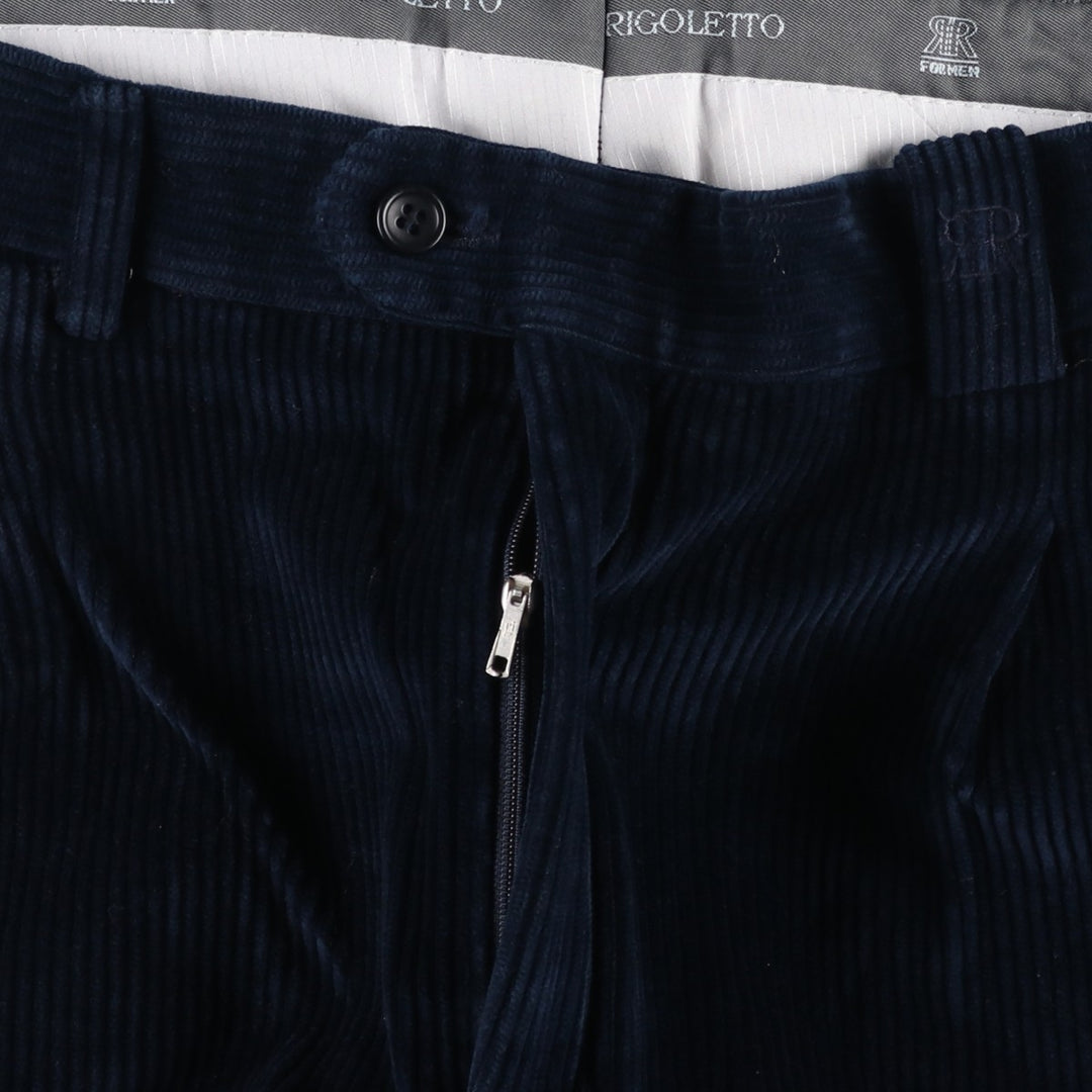 RIGOLETTO Wide-Ribbed Two-Pleated Corduroy Pants, Men's Size 34 cotton navy blue type Vintage Second Hand