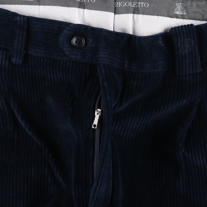 RIGOLETTO Wide-Ribbed Two-Pleated Corduroy Pants, Men's Size 34 cotton navy blue type Vintage Second Hand