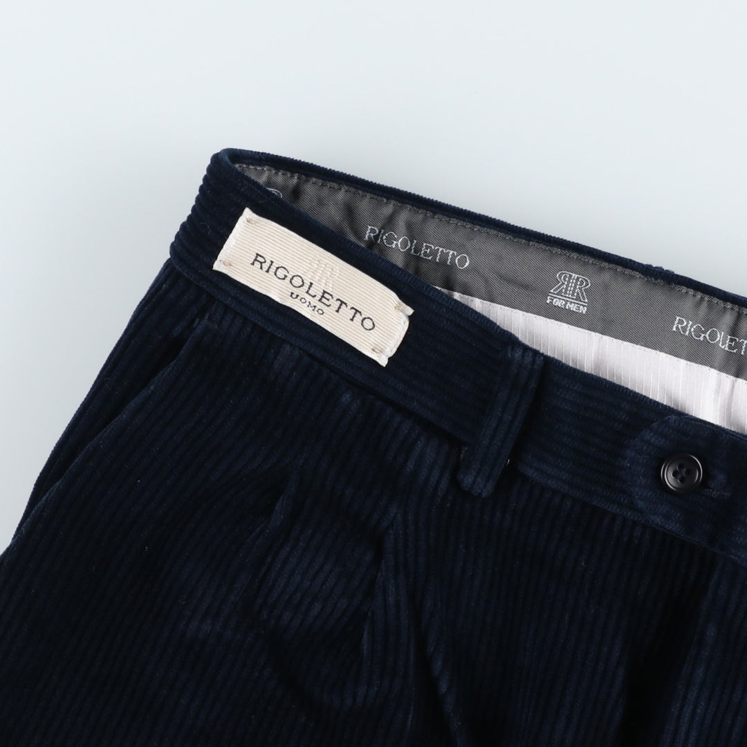 RIGOLETTO Wide-Ribbed Two-Pleated Corduroy Pants, Men's Size 34 cotton navy blue type Vintage Second Hand