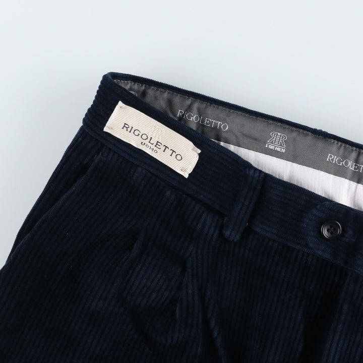 RIGOLETTO Wide-Ribbed Two-Pleated Corduroy Pants, Men's Size 34 cotton navy blue type Vintage Second Hand