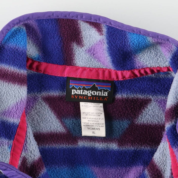 Patagonia Lightweight Synchilla Snap Tee 25455FA14, All-Over Print Half-Snap Fleece Pullover, Women's XL polyester purple type Vintage Second Hand