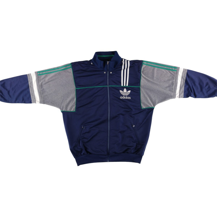 Vintage 80s-90'S adidas Trefoil logo jersey track jacket, men's size XL polyester navy blue type Vintage Second Hand