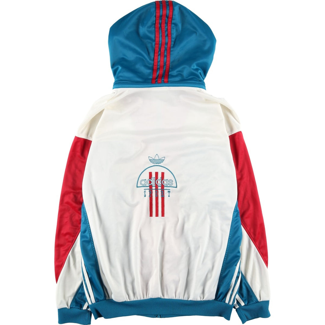 Vintage 1980'S adidas Trefoil logo jersey hoodie/track jacket, size XL, men's polyester white type Vintage Second Hand