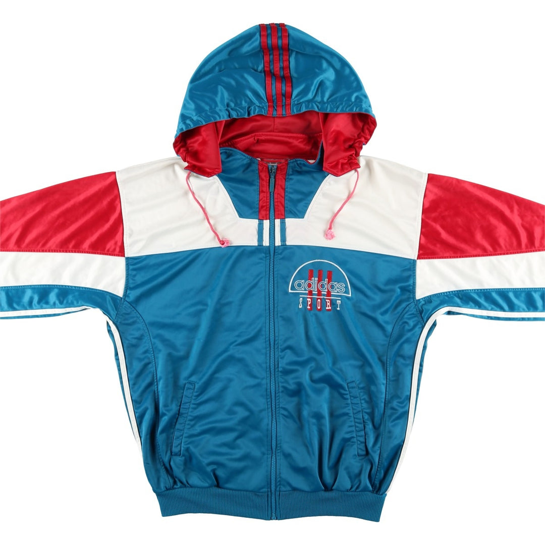 Vintage 1980'S adidas Trefoil logo jersey hoodie/track jacket, size XL, men's polyester white type Vintage Second Hand