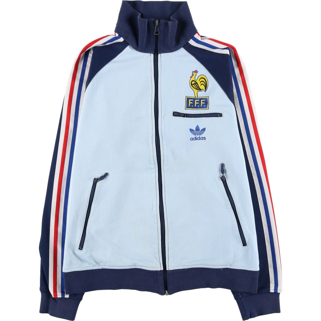 Vintage 1980'S Adidas Trefoil Logo Stripe Pattern France National Team Track Jacket, Men's Size Medium cotton Blue type light blue Vintage Second Hand