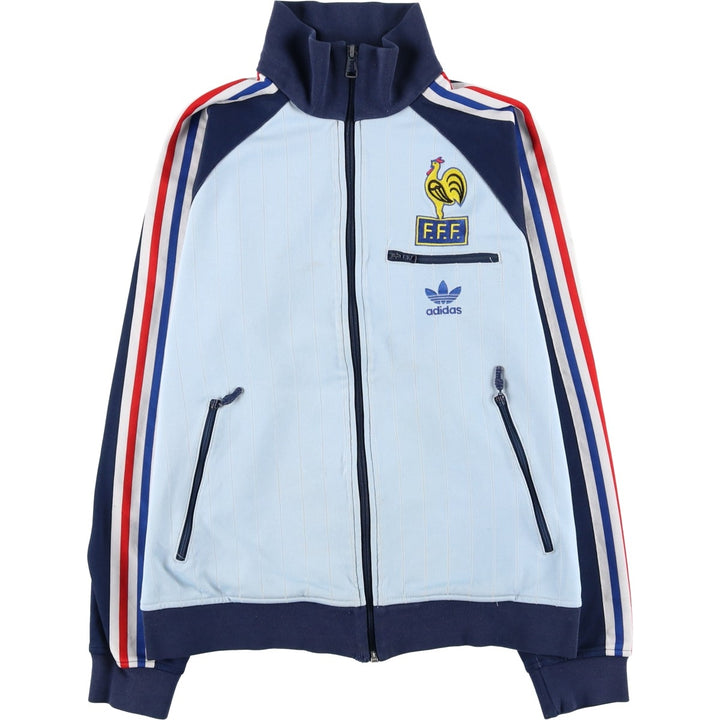 Vintage 1980'S Adidas Trefoil Logo Stripe Pattern France National Team Track Jacket, Men's Size Medium cotton Blue type light blue Vintage Second Hand