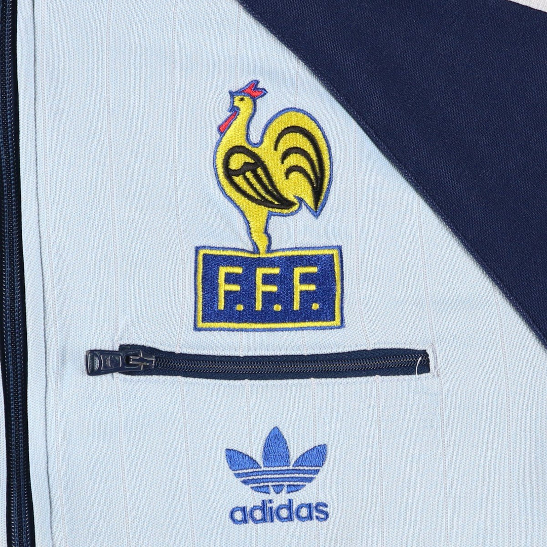 Vintage 1980'S Adidas Trefoil Logo Stripe Pattern France National Team Track Jacket, Men's Size Medium cotton Blue type light blue Vintage Second Hand