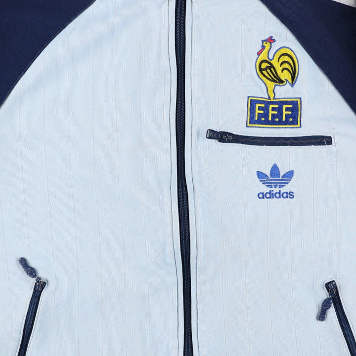 Vintage 1980'S Adidas Trefoil Logo Stripe Pattern France National Team Track Jacket, Men's Size Medium cotton Blue type light blue Vintage Second Hand