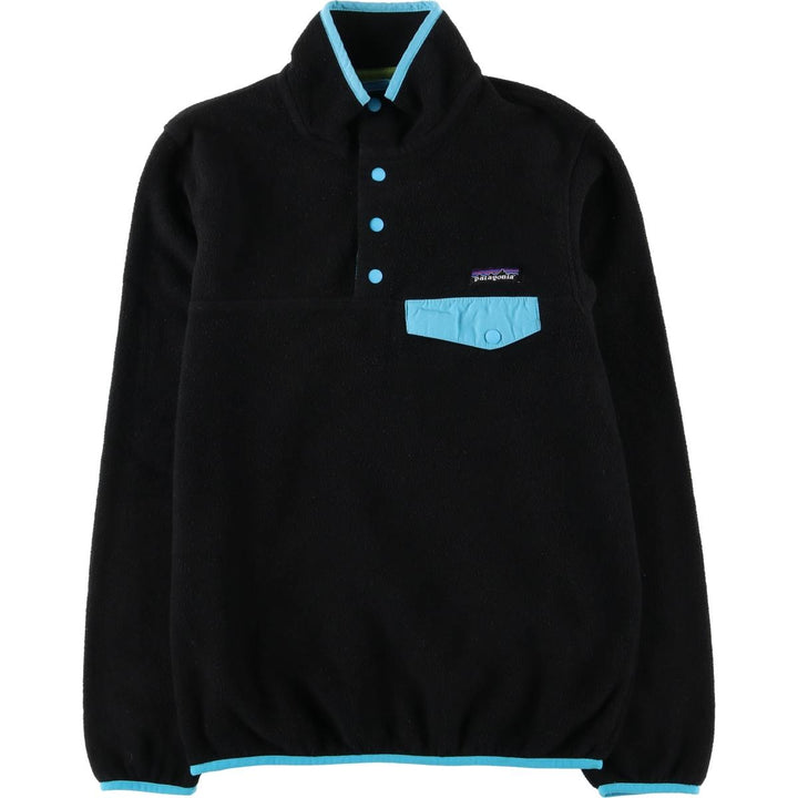 Patagonia Lightweight Synchilla Snap Tee (25455FA15) - Half-Snap Fleece Pullover, Women's Size Small polyester black type Vintage Second Hand