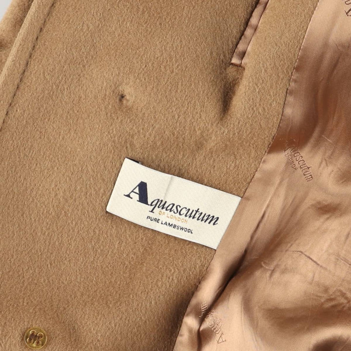 Aquascutum wool long coat, made in the UK, men's size XL Lamb wool beige type brown Vintage Second Hand