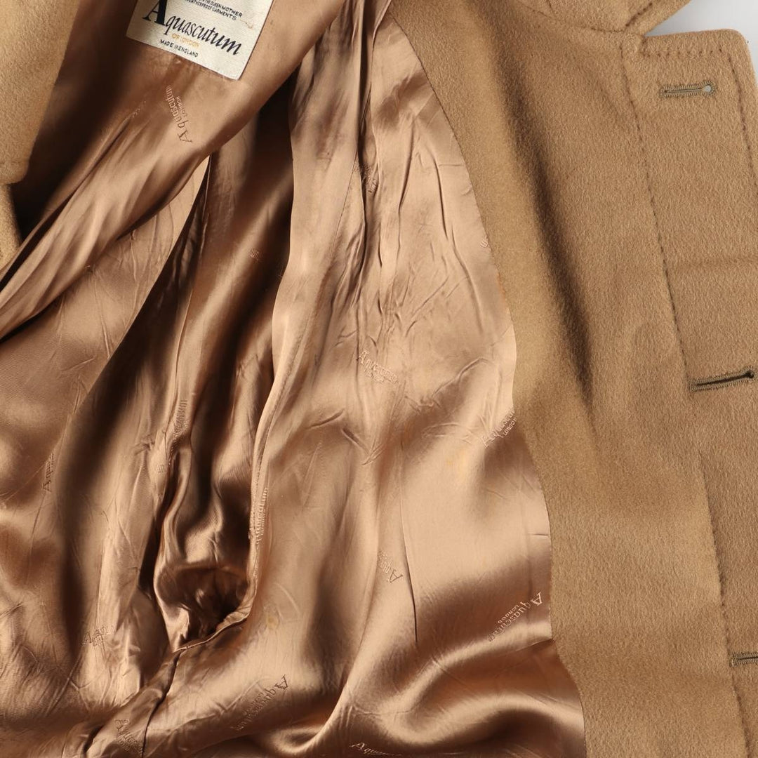 Aquascutum wool long coat, made in the UK, men's size XL Lamb wool beige type brown Vintage Second Hand