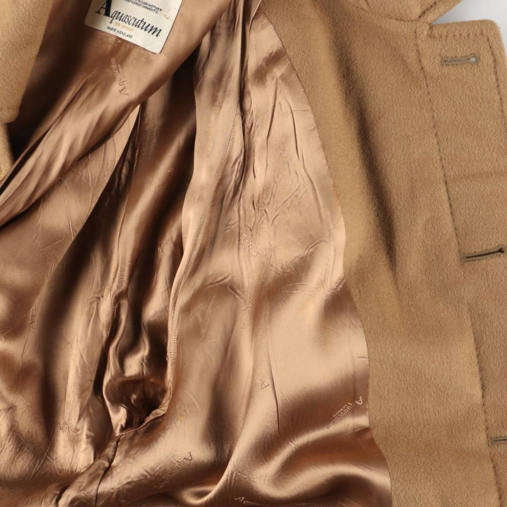Aquascutum wool long coat, made in the UK, men's size XL Lamb wool beige type brown Vintage Second Hand