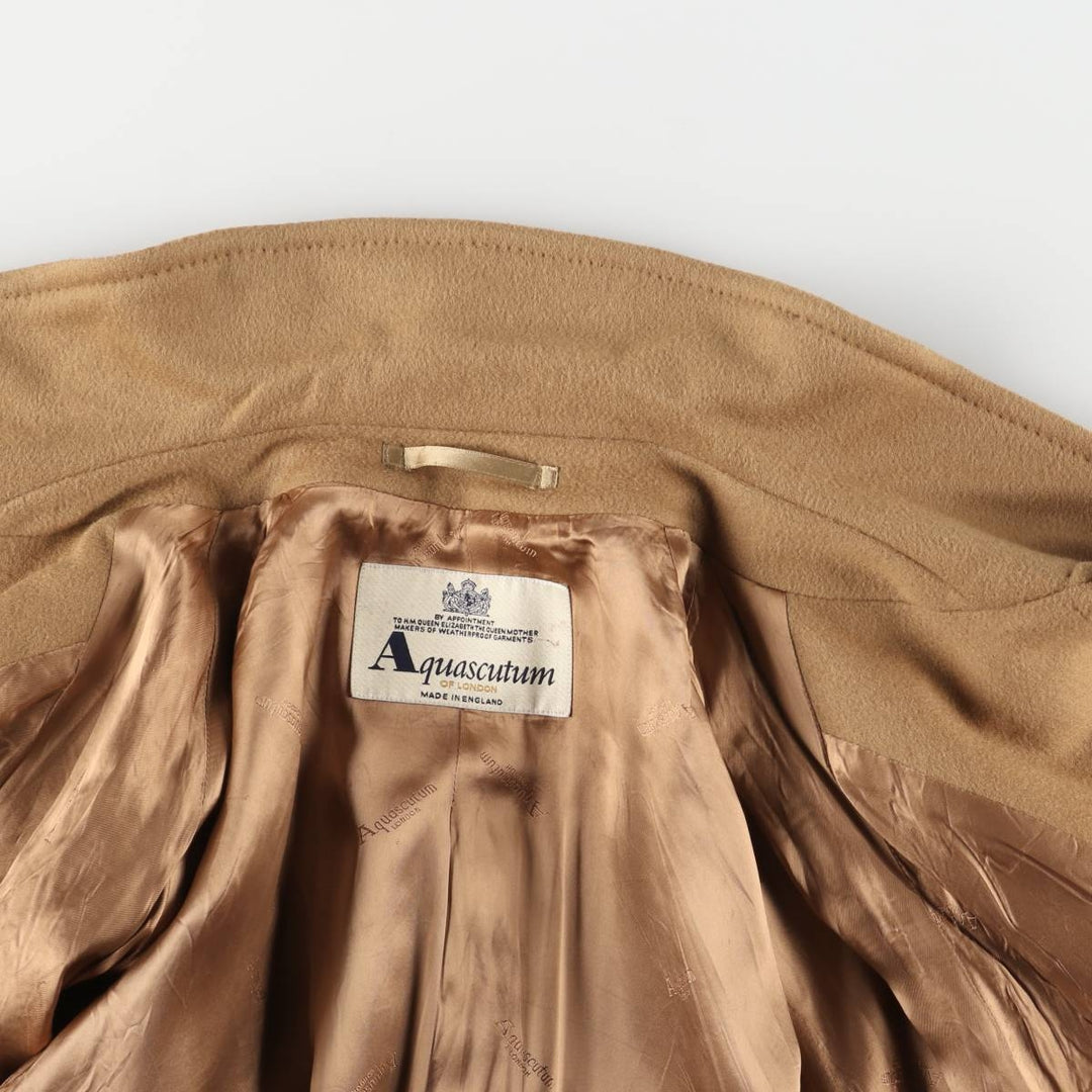 Aquascutum wool long coat, made in the UK, men's size XL Lamb wool beige type brown Vintage Second Hand
