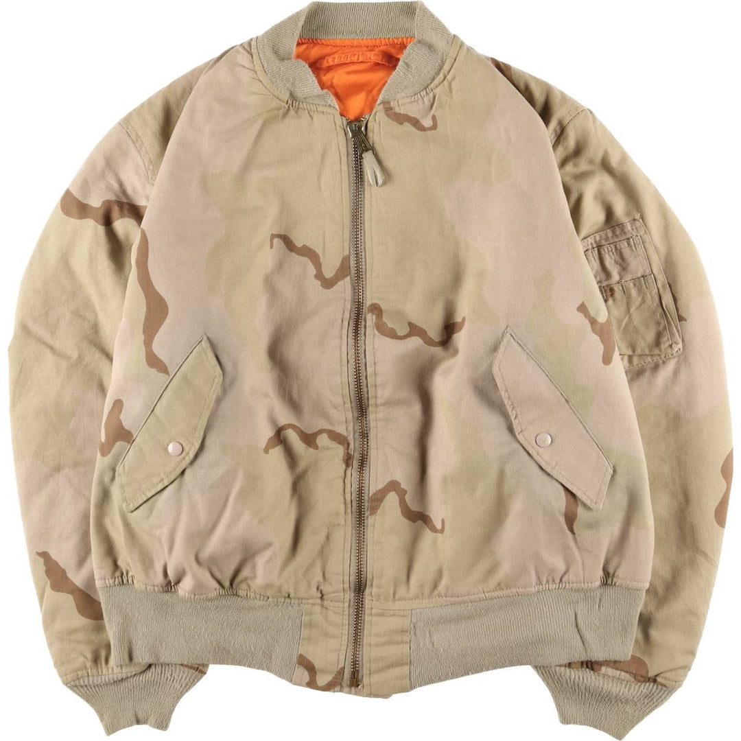 Alpha MA-1 Type Camouflage Pattern 3C Desert Camo Padded Military Flight Jacket, Made in USA, Men's Size XL polyester Khaki type brown Vintage Second Hand