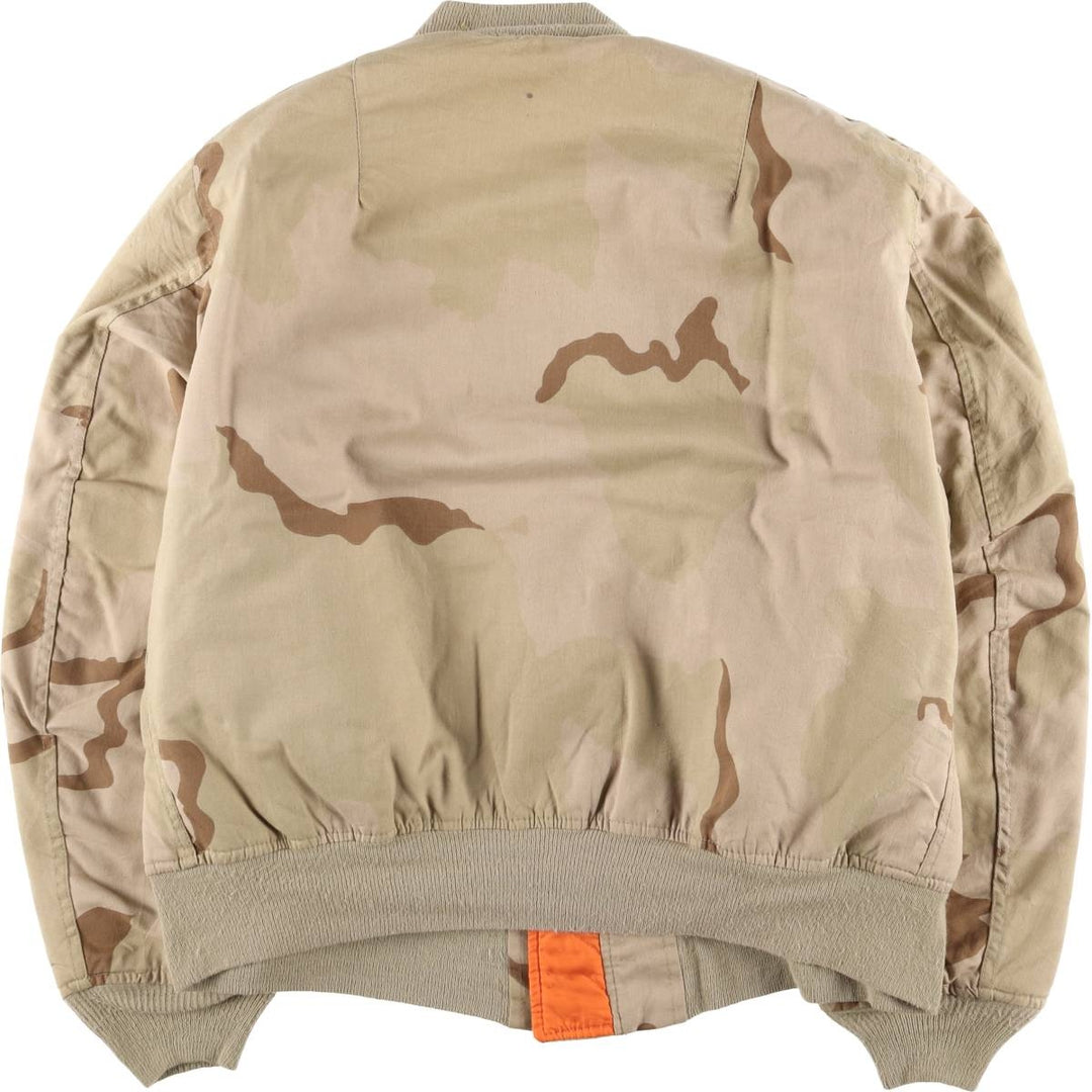 Alpha MA-1 Type Camouflage Pattern 3C Desert Camo Padded Military Flight Jacket, Made in USA, Men's Size XL polyester Khaki type brown Vintage Second Hand
