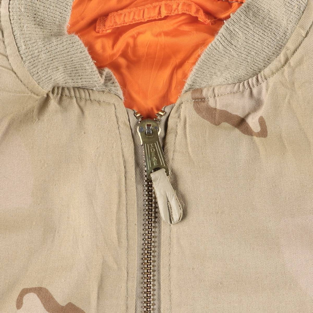 Alpha MA-1 Type Camouflage Pattern 3C Desert Camo Padded Military Flight Jacket, Made in USA, Men's Size XL polyester Khaki type brown Vintage Second Hand
