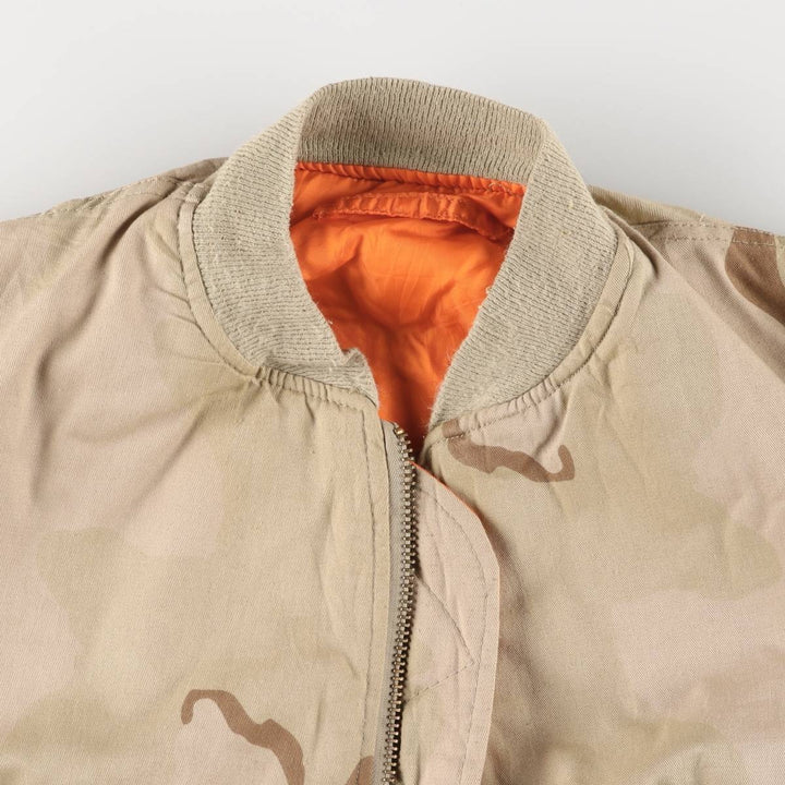 Alpha MA-1 Type Camouflage Pattern 3C Desert Camo Padded Military Flight Jacket, Made in USA, Men's Size XL polyester Khaki type brown Vintage Second Hand