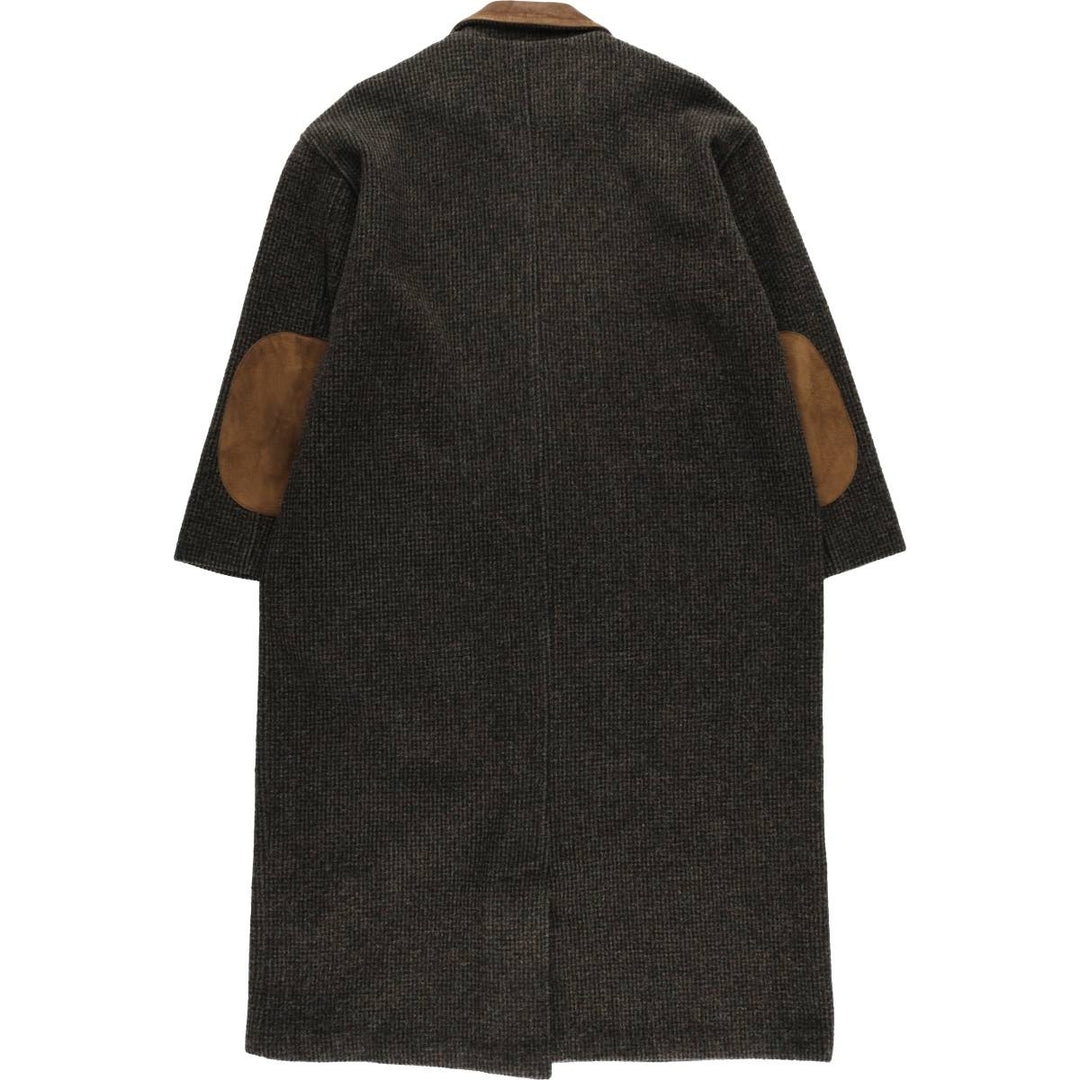 WOOLRICH All-Over Print Wool Long Coat, Made in USA, Men's Size L, Vintage wool Khaki type brown Vintage Second Hand