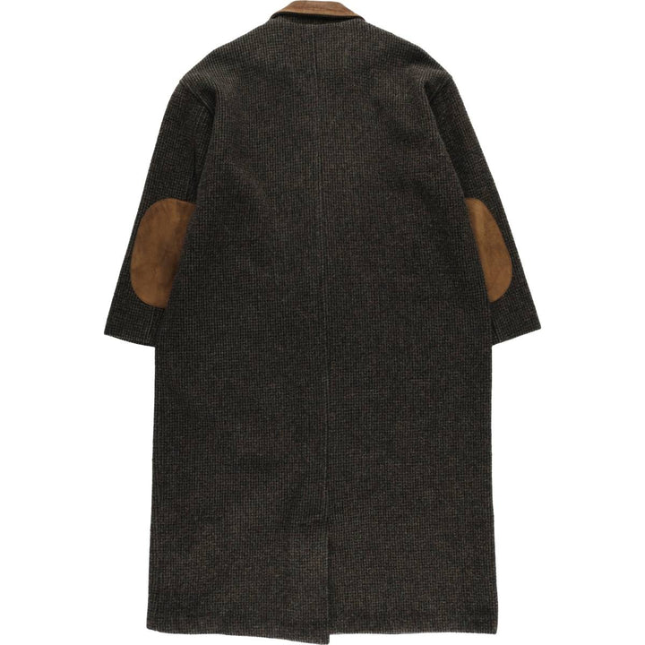 WOOLRICH All-Over Print Wool Long Coat, Made in USA, Men's Size L, Vintage wool Khaki type brown Vintage Second Hand