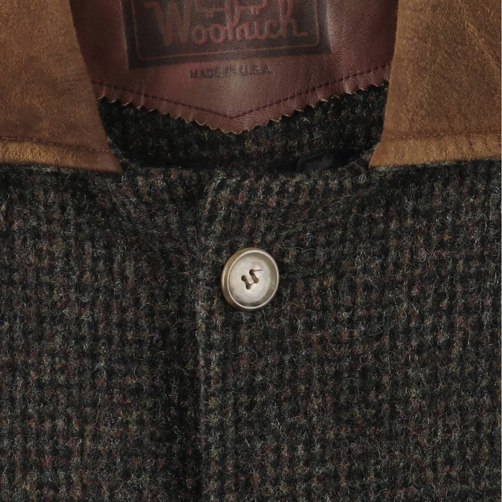 WOOLRICH All-Over Print Wool Long Coat, Made in USA, Men's Size L, Vintage wool Khaki type brown Vintage Second Hand