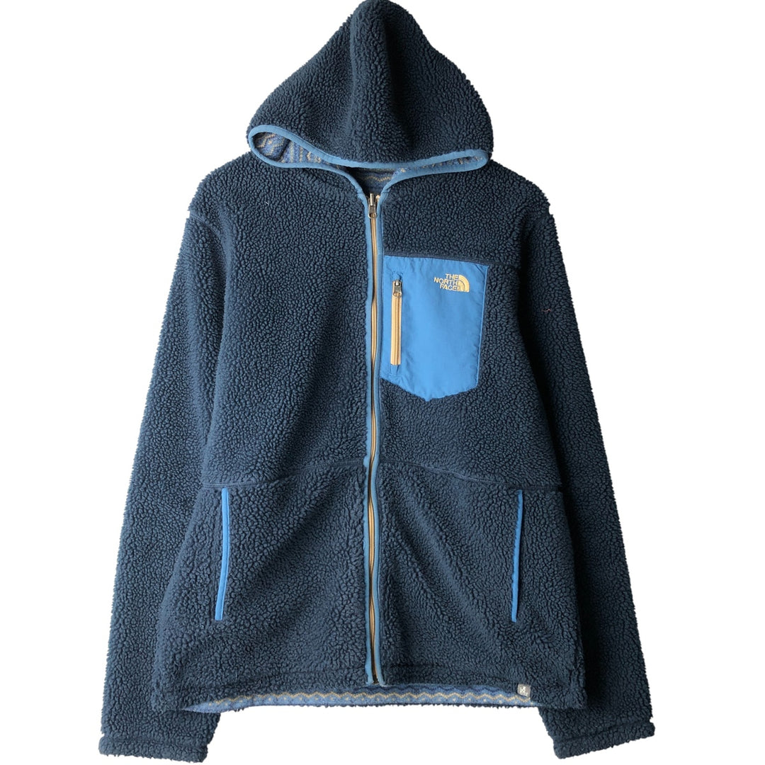 The North Face All-Over Print Reversible Fleece Full-Zip Hoodie, Men's Size L polyester navy blue type Vintage Second Hand
