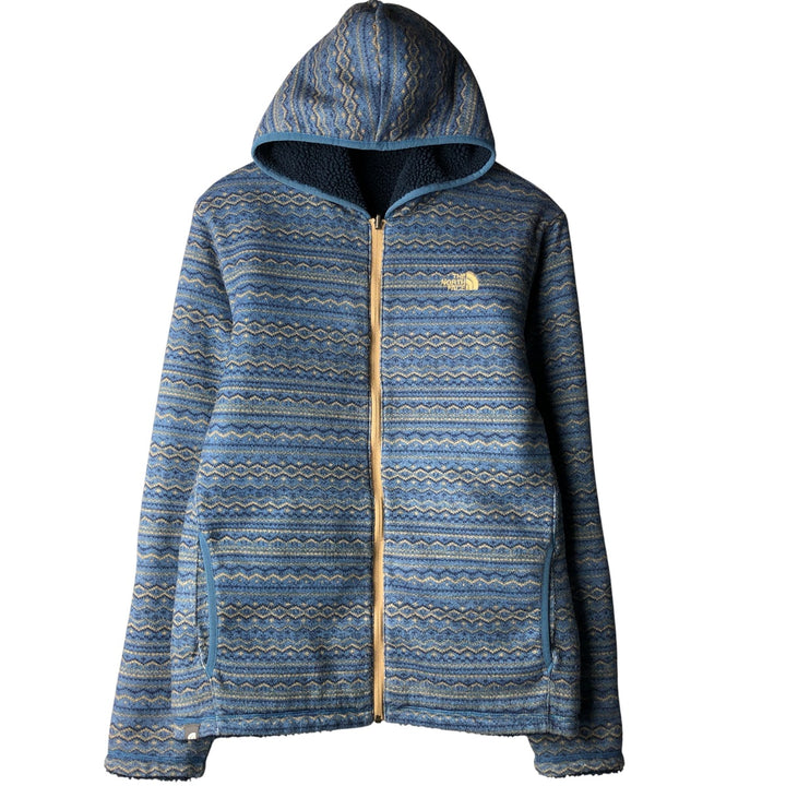 The North Face All-Over Print Reversible Fleece Full-Zip Hoodie, Men's Size L polyester navy blue type Vintage Second Hand