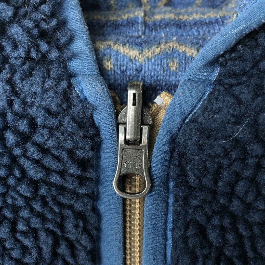 The North Face All-Over Print Reversible Fleece Full-Zip Hoodie, Men's Size L polyester navy blue type Vintage Second Hand