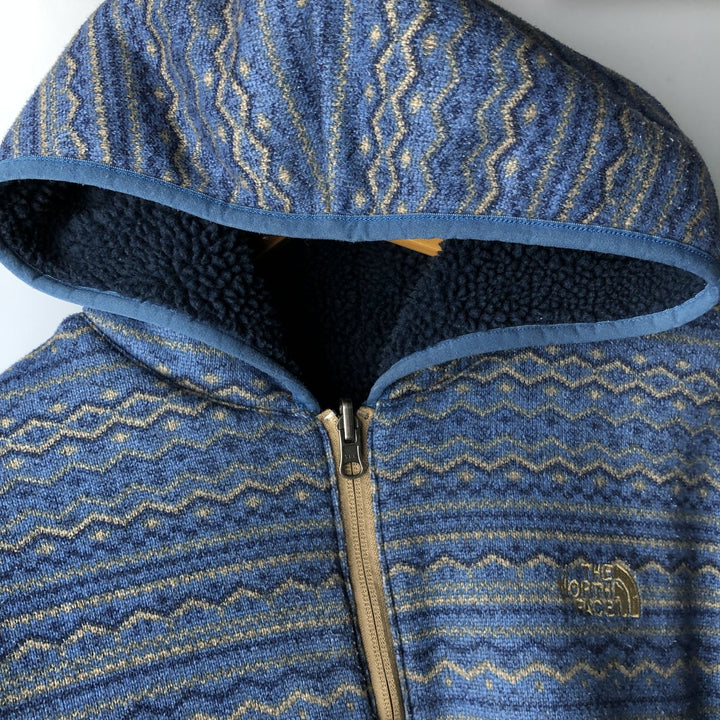 The North Face All-Over Print Reversible Fleece Full-Zip Hoodie, Men's Size L polyester navy blue type Vintage Second Hand