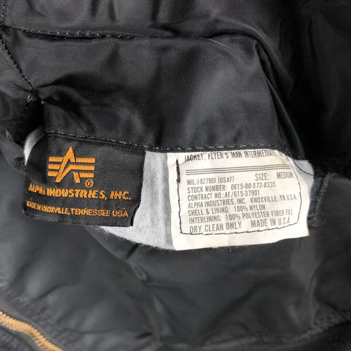 90'S civilian Alpha MA-1 style padded military flight jacket, made in the USA, men's size M, vintage Nylon black type Vintage Second Hand