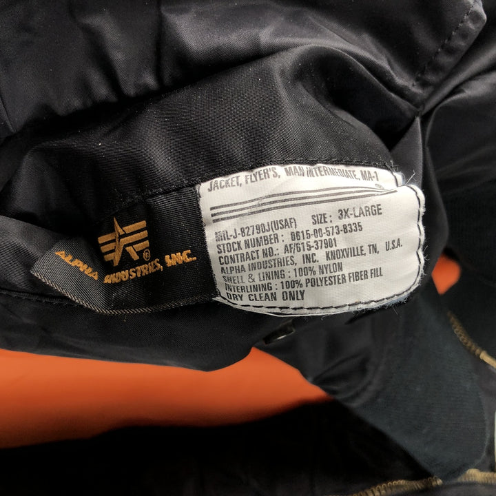 Alpha MA-1 style padded military flight jacket, size 3X-LARGE (equivalent to men's XXXL). Nylon black type Vintage Second Hand