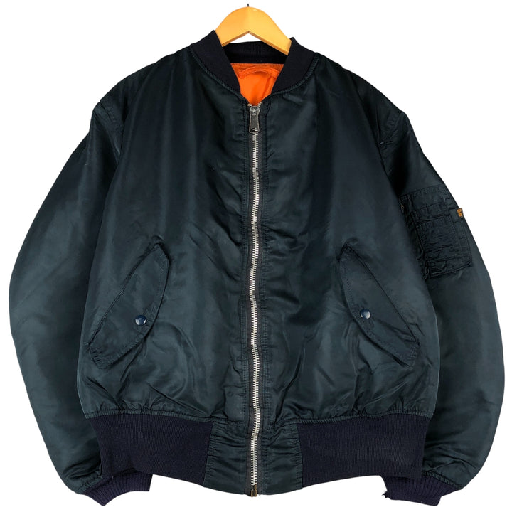 90'S civilian Alpha MA-1 style padded military flight jacket, made in the USA, men's size L, vintage Nylon navy blue type Vintage Second Hand