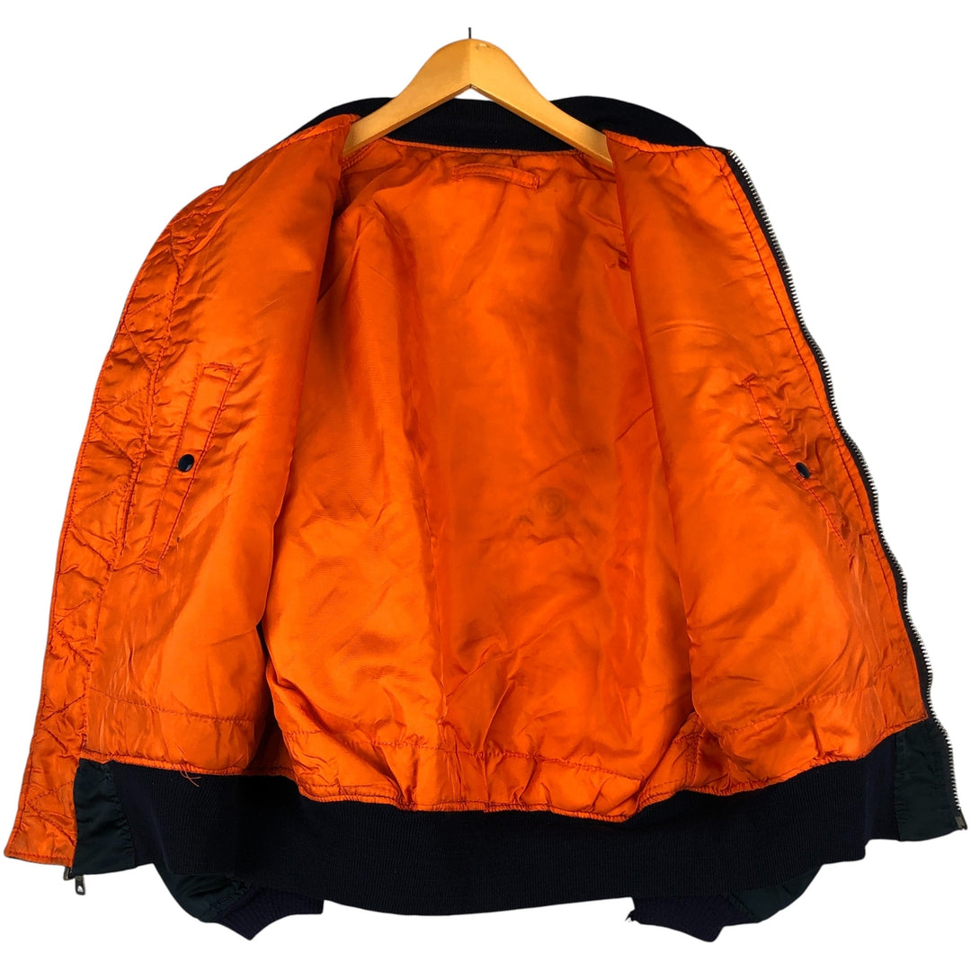 90'S civilian Alpha MA-1 style padded military flight jacket, made in the USA, men's size L, vintage Nylon navy blue type Vintage Second Hand