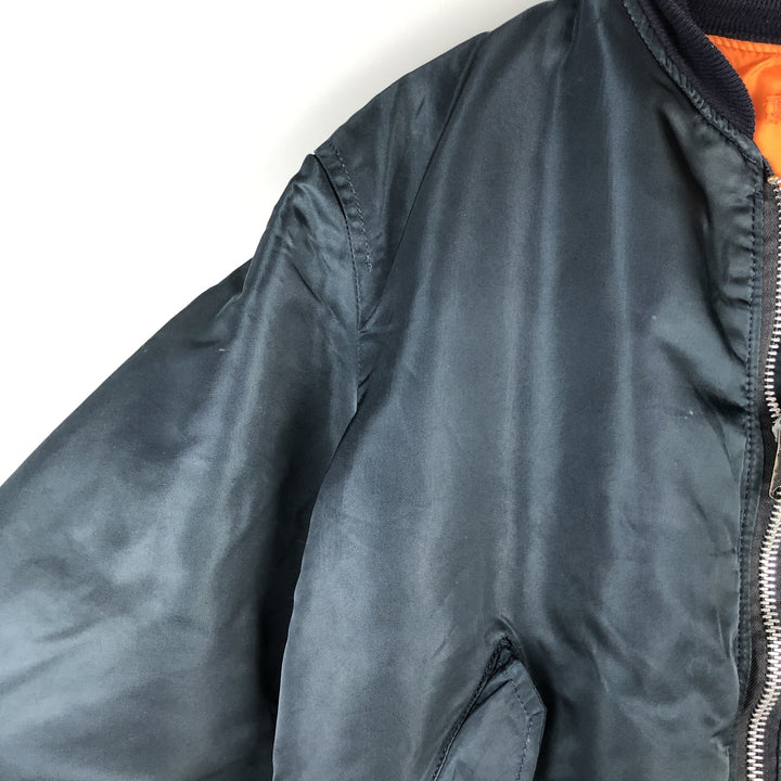 90'S civilian Alpha MA-1 style padded military flight jacket, made in the USA, men's size L, vintage Nylon navy blue type Vintage Second Hand